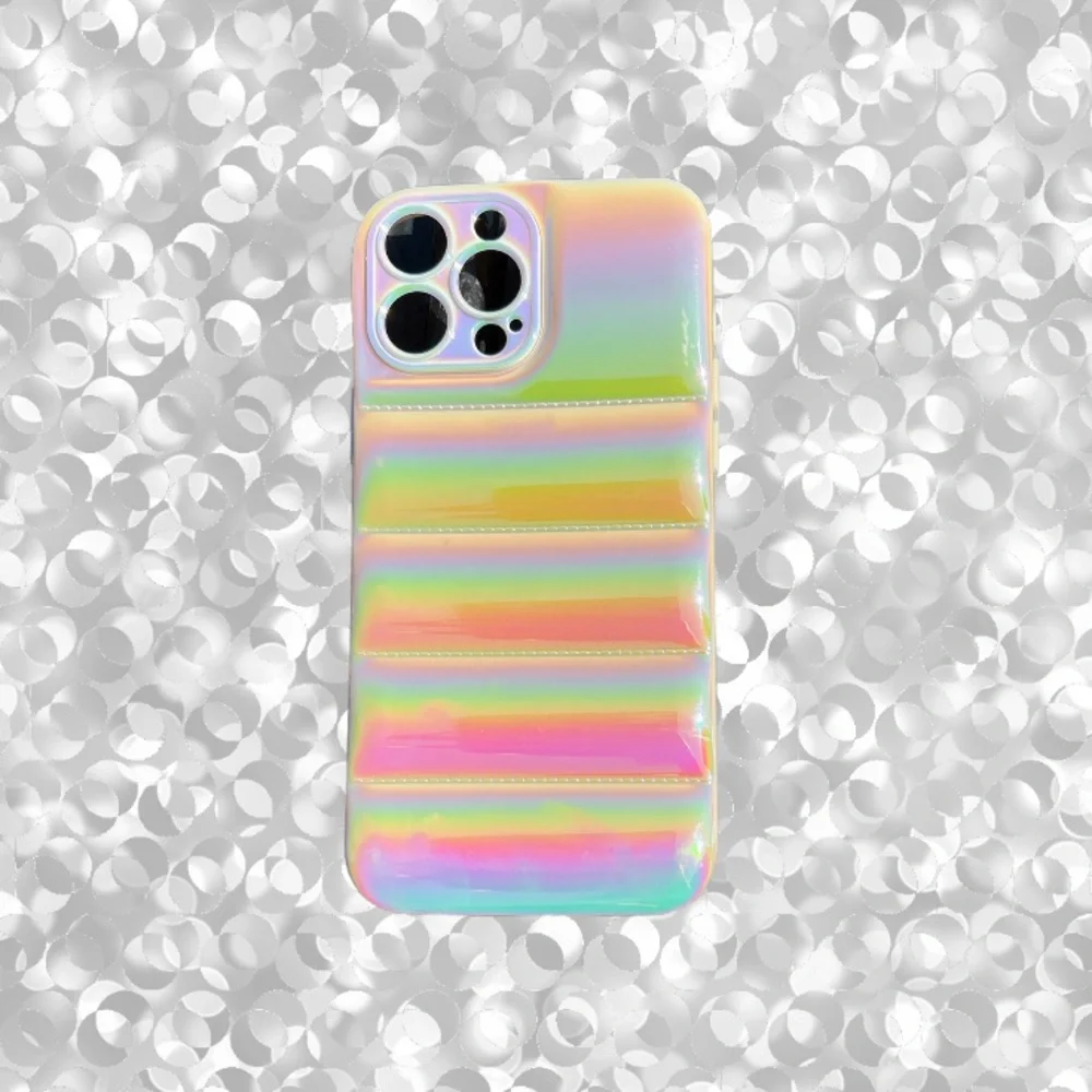 Ivory OFF White iPhone 13 PRO Metallic Ombre Iridescent Pearlized BUBBLE Puffer